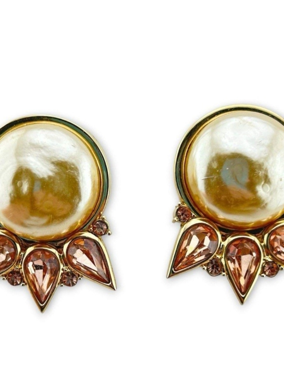 Guy Laroche Vintage Clip On Earrings with Peach Teardrop Crystals
